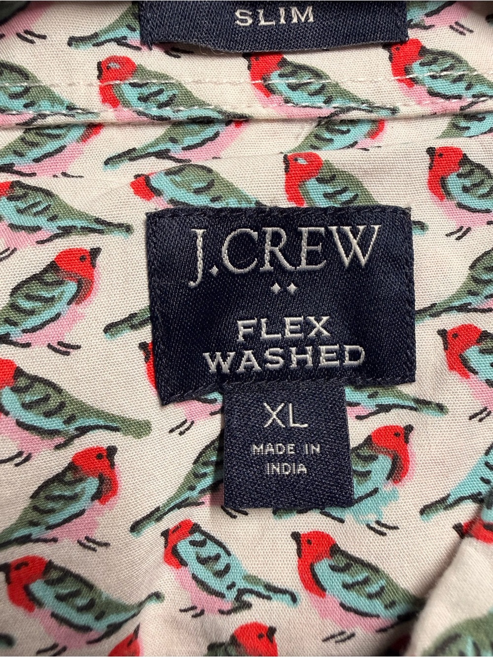 J. Crew Slim Shirt Mens XL Short Sleeve Novelty Bird Print Button Down Resort - Picture 3 of 4